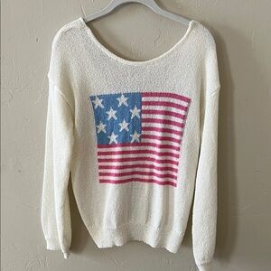Women's Cream Sweater with American Flag Design Size S